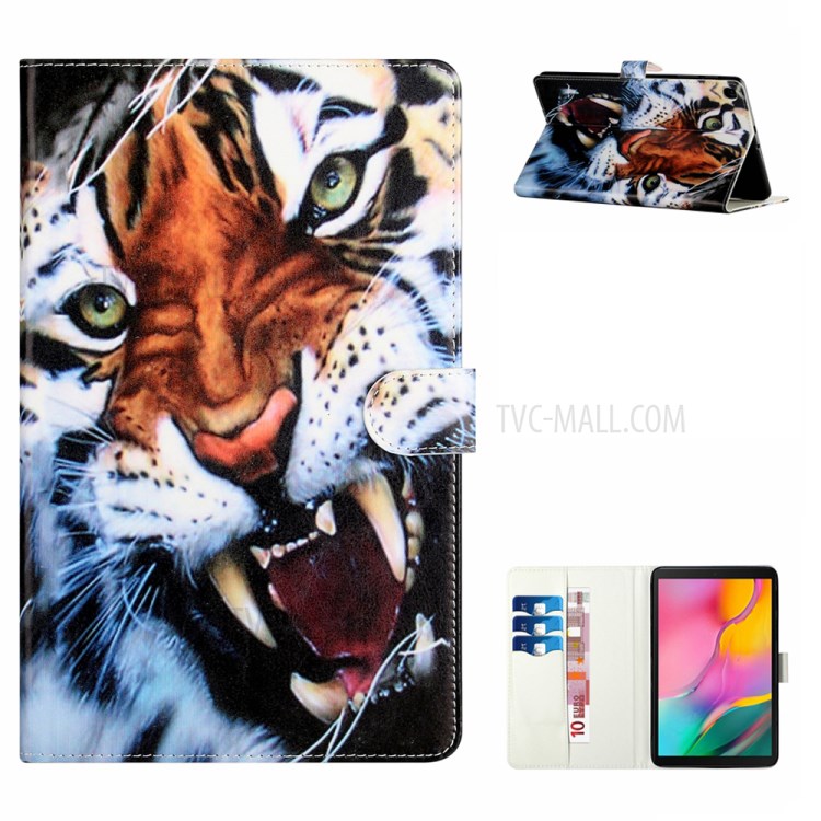 Cute Pattern Printing Leather Wallet Stand Cover Case for Samsung Galaxy Tab A 10.1 (2019) t510 - Tiger-1