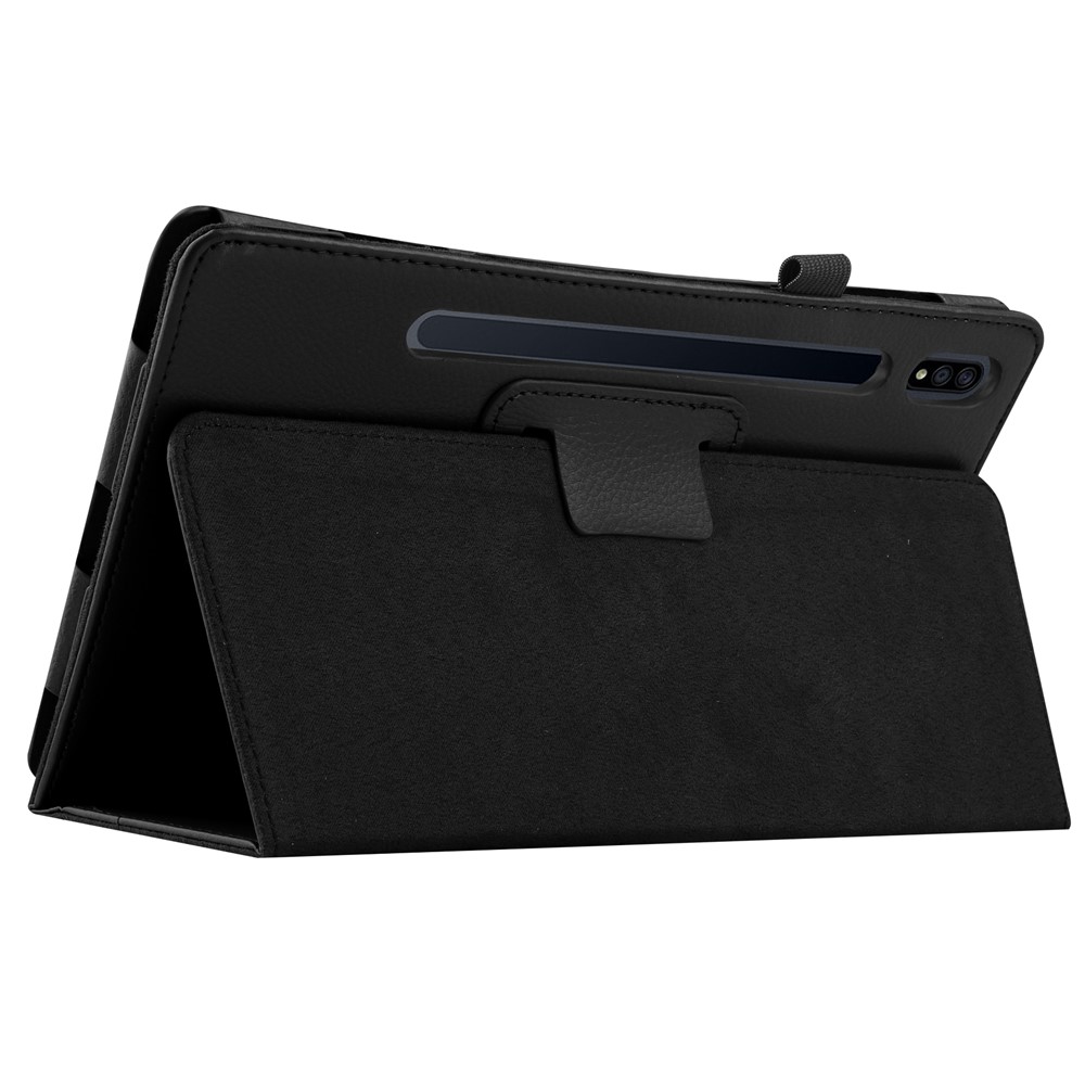 Litchi Skin Leather Stand Shell Case for Samsung Galaxy Tab S7 Plus - Black-7