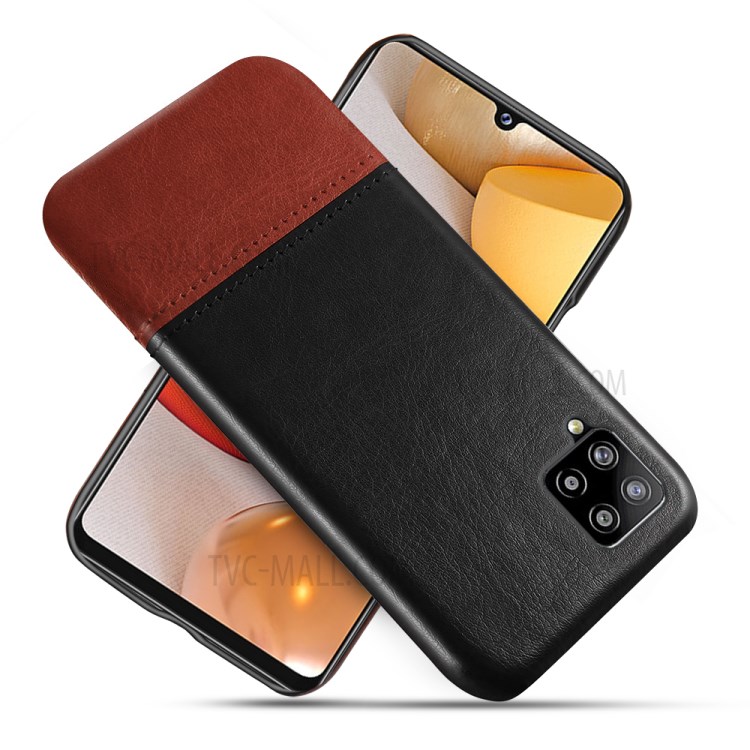 KSQ Bi-color Splicing PU Leather Coated PC Phone Case for Samsung Galaxy A42 5G Shell - Black / Dark Brown-1