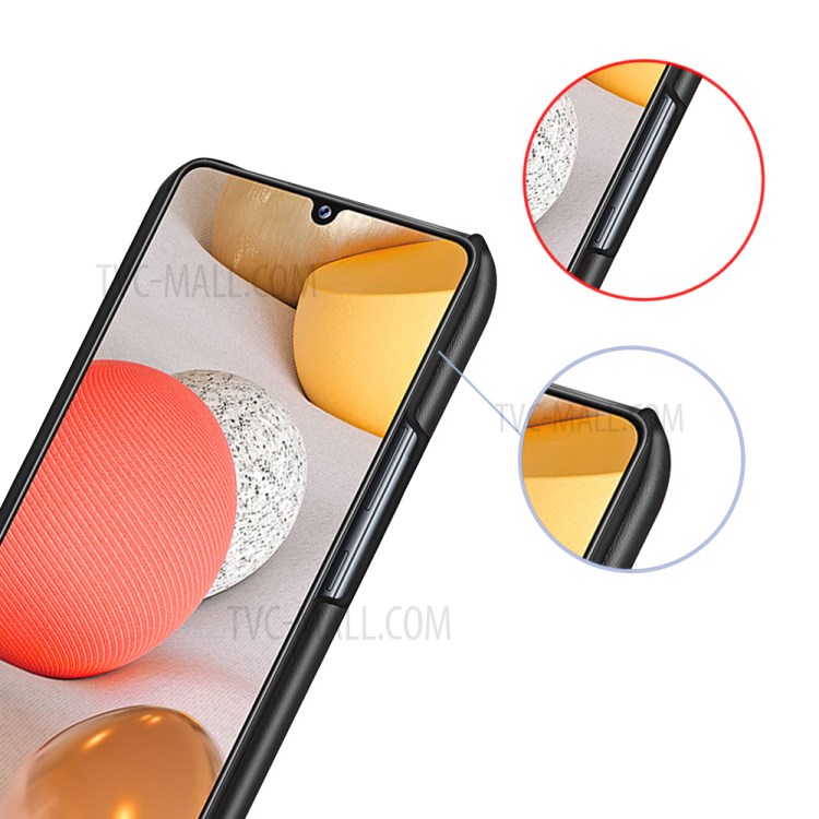 KSQ Bi-color Splicing PU Leather Coated PC Phone Case for Samsung Galaxy A42 5G Shell - Black / Dark Brown-4