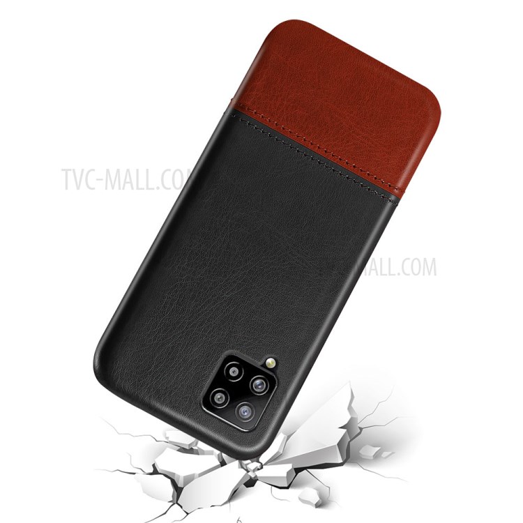 KSQ Bi-color Splicing PU Leather Coated PC Phone Case for Samsung Galaxy A42 5G Shell - Black / Dark Brown-5