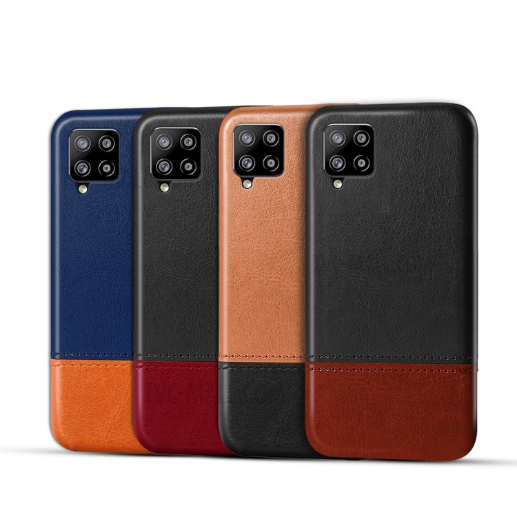KSQ Bi-color Splicing PU Leather Coated PC Phone Case for Samsung Galaxy A42 5G Shell - Black / Dark Brown-6