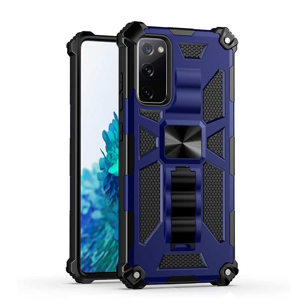 A Prueba De Golpes PC + TPU + Teléfono Del Metal Cáscara Protectora Para La Galaxia S20 FE / S20 Edición Ventilador / S20 FE 5G / S20 Edición Ventilador Lite 5G / S20 - Azul-1