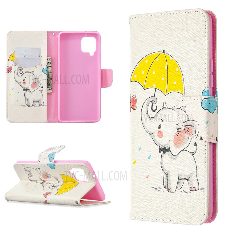 Pattern Printing Wallet Stand Flip Leather Phone Shell for Samsung Galaxy A42 5G - Elephant-1