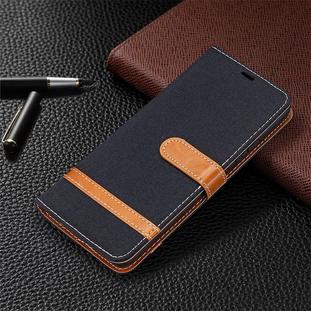 Assorted Color Jeans Cloth Leather Wallet Case for Samsung Galaxy A42 5G - Black-4