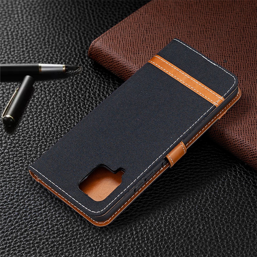 Assorted Color Jeans Cloth Leather Wallet Case for Samsung Galaxy A42 5G - Black-5