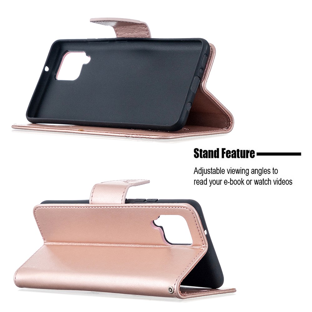 Imprint Butterflies with Wallet Leather Cover for Samsung Galaxy A42 5G - Rose Gold-2
