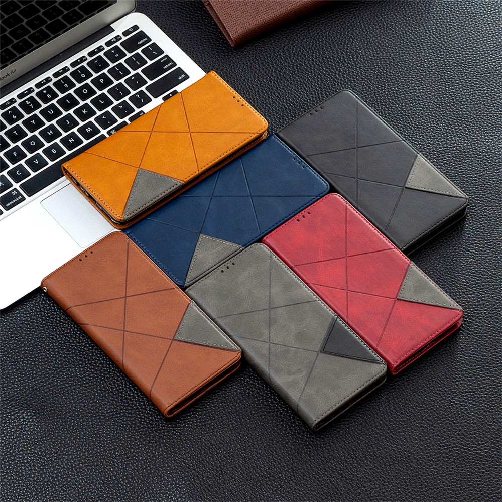 Geometric Pattern Leather Stand Case Card Holder Shell for Samsung Galaxy A42 5G - Black-10