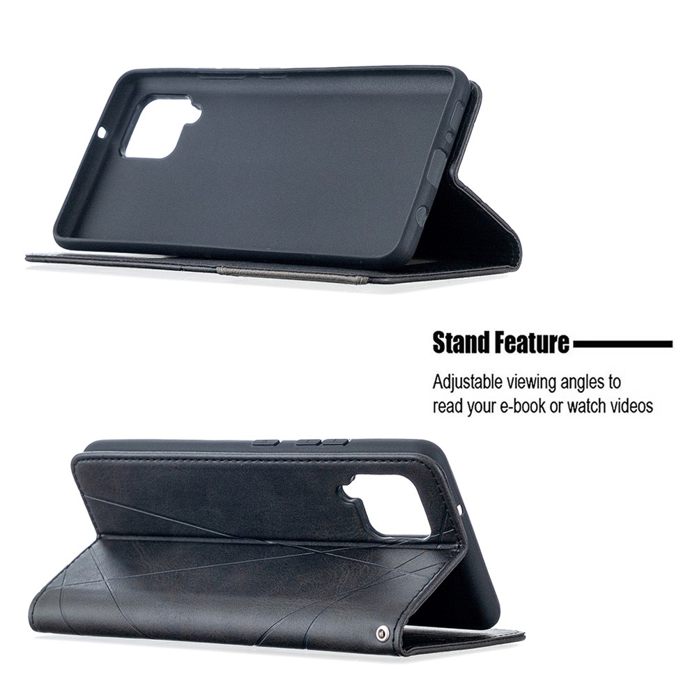 Guscio di Supporto Per Carta Per Supporto in Pelle Geometrica Per il Guscio di Carta Per Samsung Galaxy A42 5G - Nero