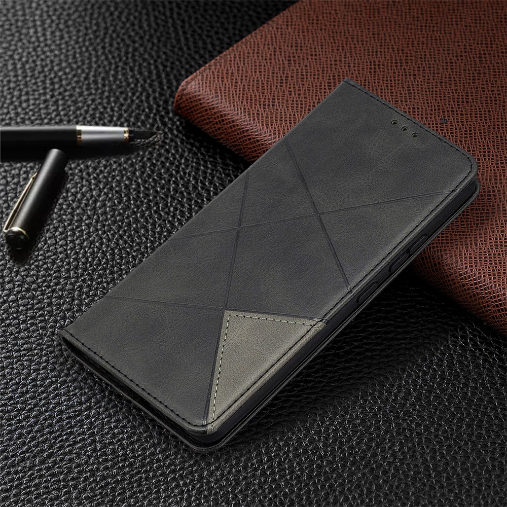 Geometrisches Muster Lederstand Hülle Kartenhalter Shell Für Samsung Galaxy A42 5G - Schwarz