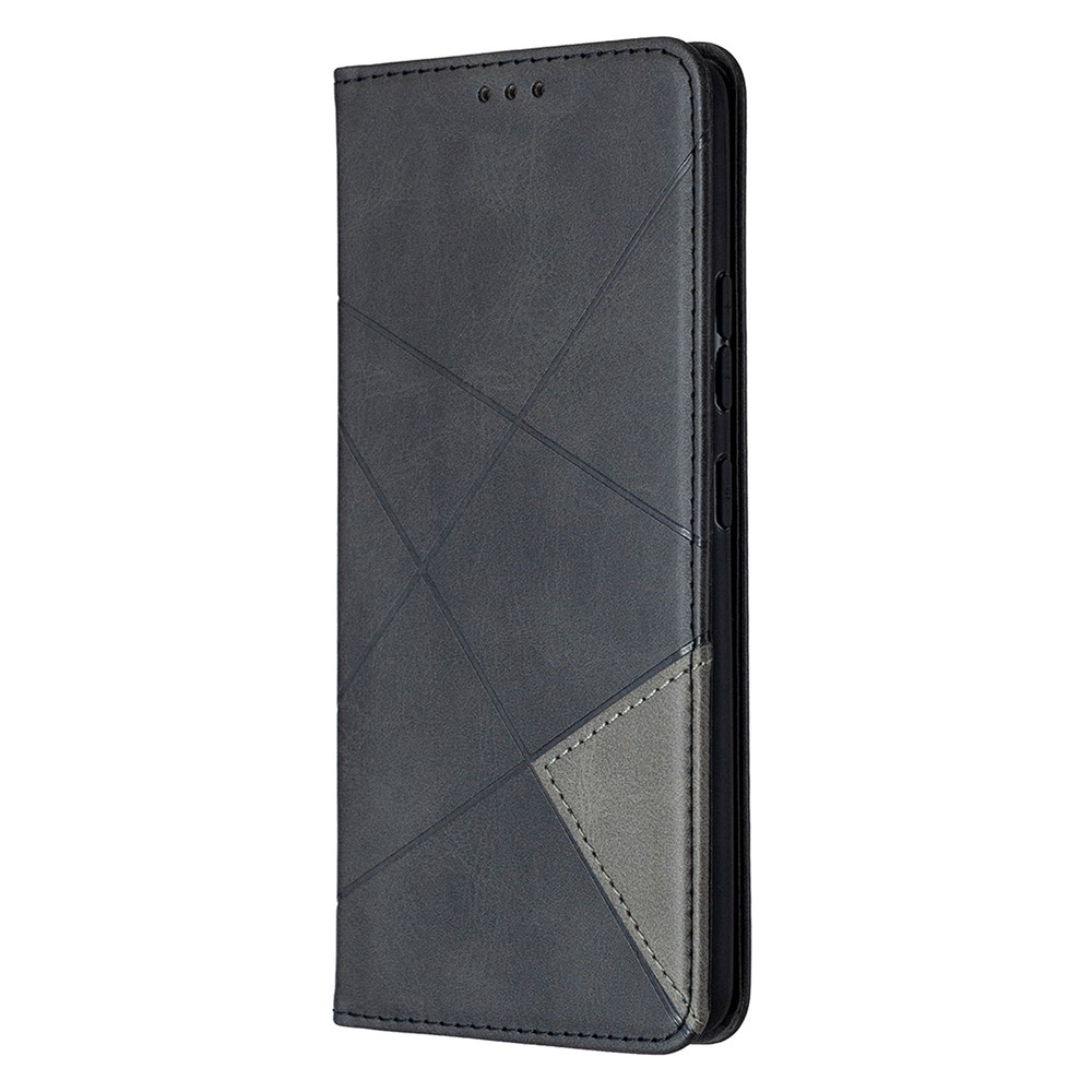 Guscio di Supporto Per Carta Per Supporto in Pelle Geometrica Per il Guscio di Carta Per Samsung Galaxy A42 5G - Nero