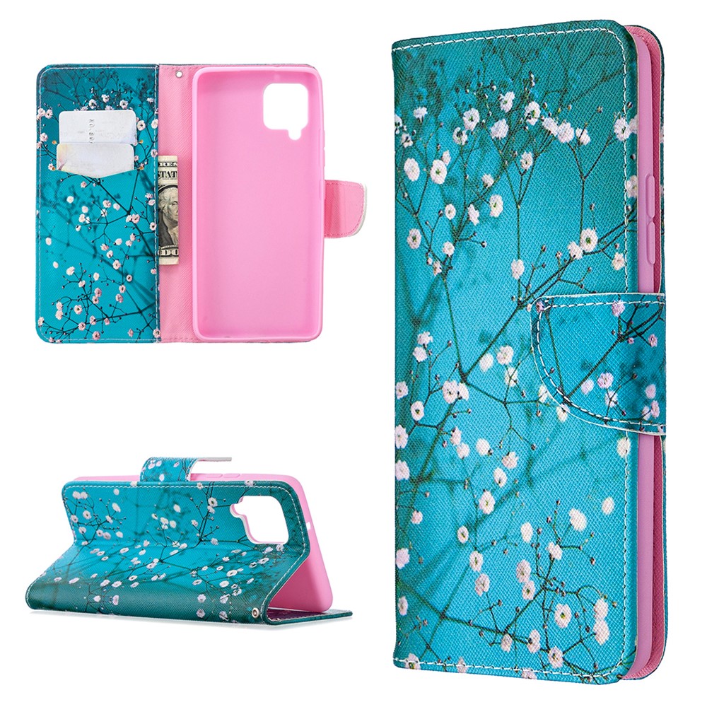 Pattern Printing Leather Wallet Protective Shell for Samsung Galaxy A42 5G - Flower Branches-1