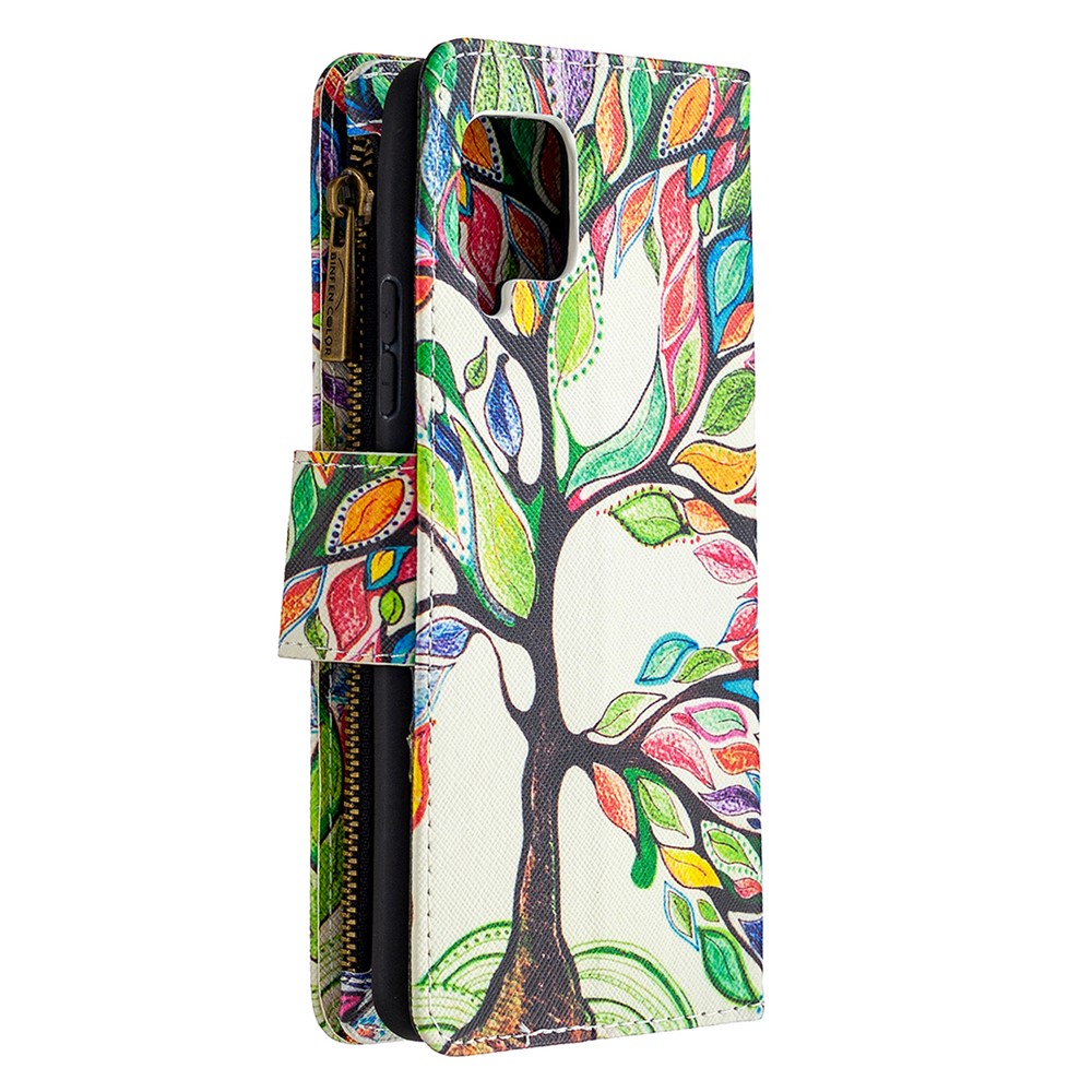 Funda Telefónica De Cuero Con Cremallera De Impresión De Patrones BF03 Para Samsung Galaxy A42 5G - Arbol De La Vida