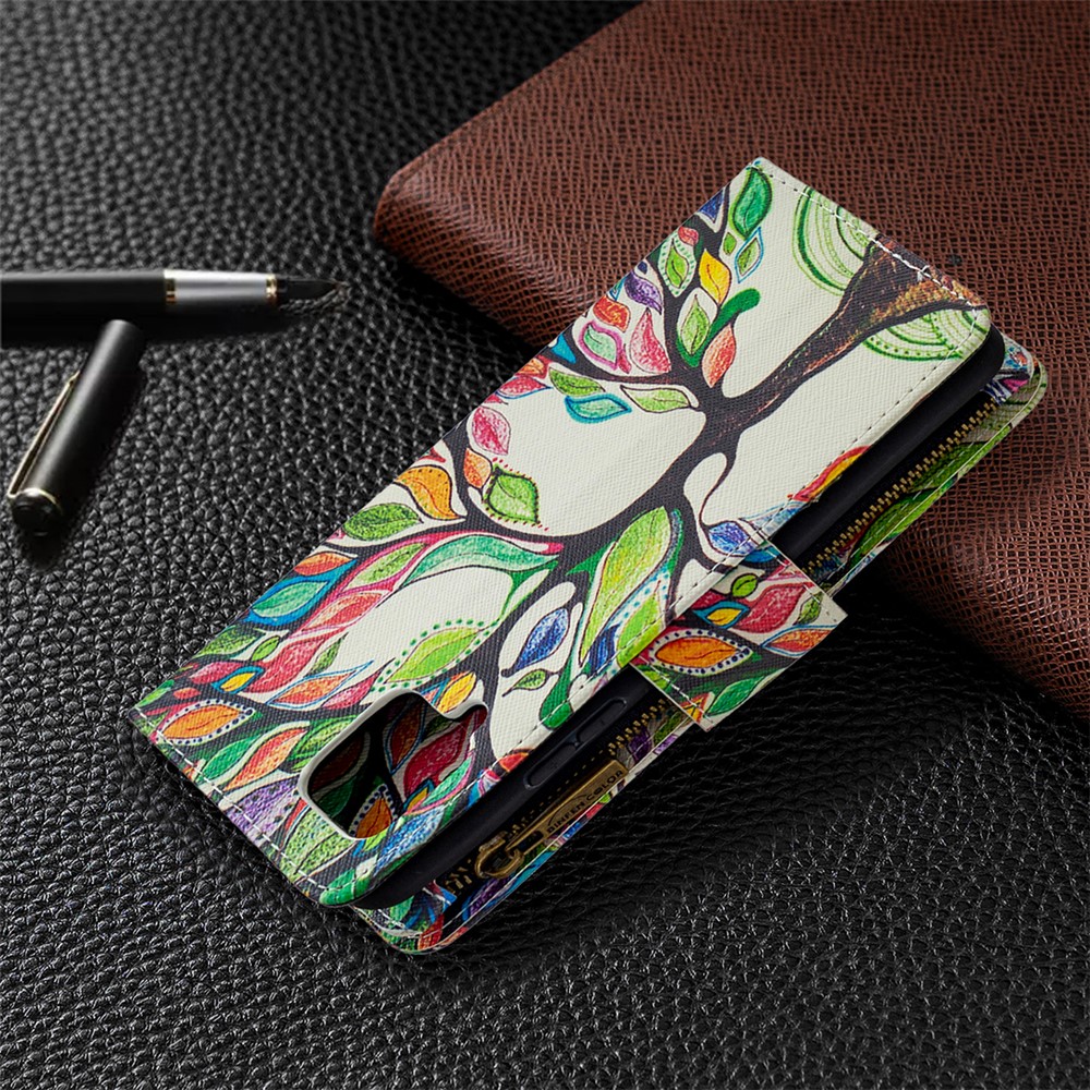 Funda Telefónica De Cuero Con Cremallera De Impresión De Patrones BF03 Para Samsung Galaxy A42 5G - Arbol De La Vida