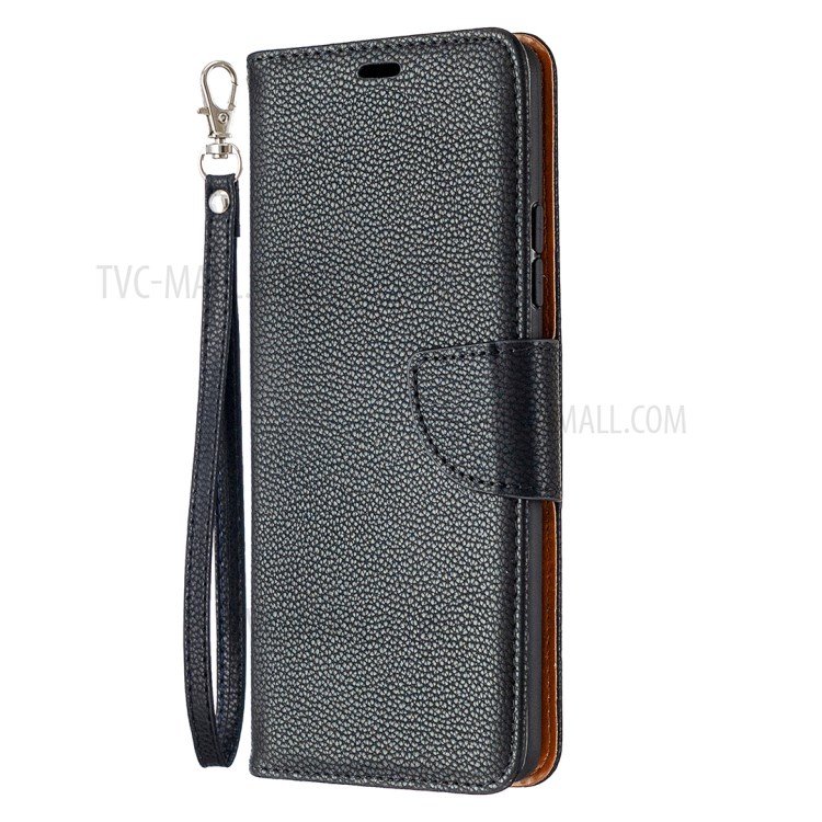 Plain Litchi Skin Stand Leather Wallet Phone Cover Shell for Samsung Galaxy A42 5G - Black-2