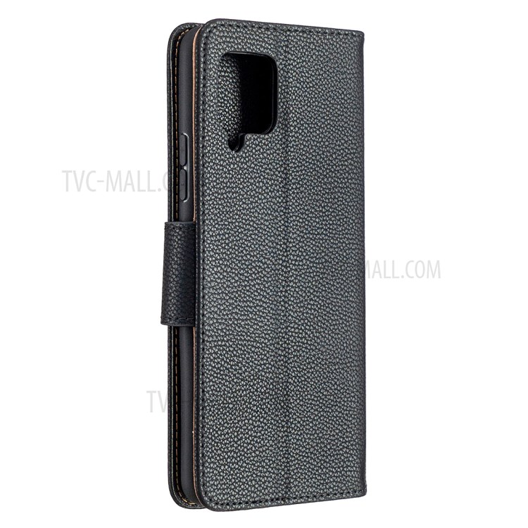 Plain Litchi Skin Stand Leather Wallet Phone Cover Shell for Samsung Galaxy A42 5G - Black-3