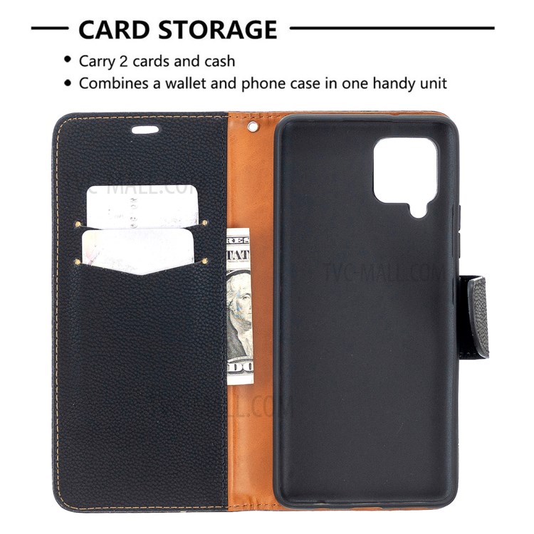 Plain Litchi Skin Stand Leather Wallet Phone Cover Shell for Samsung Galaxy A42 5G - Black-5