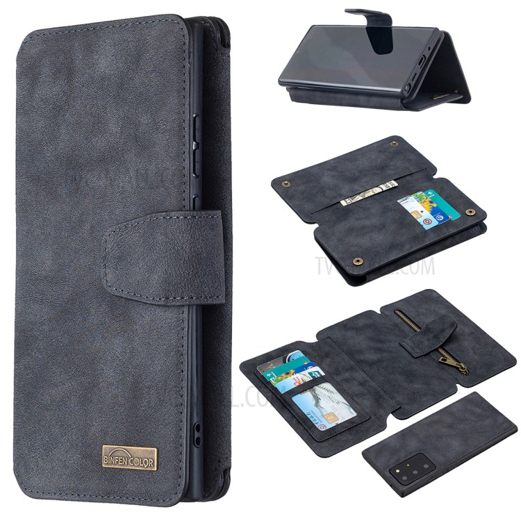 Detachable Matte Finish Leather Wallet Phone Cover with Zippered Pocket for Samsung Galaxy Note20 Ultra 5G / Galaxy Note20 Ultra - Black-1