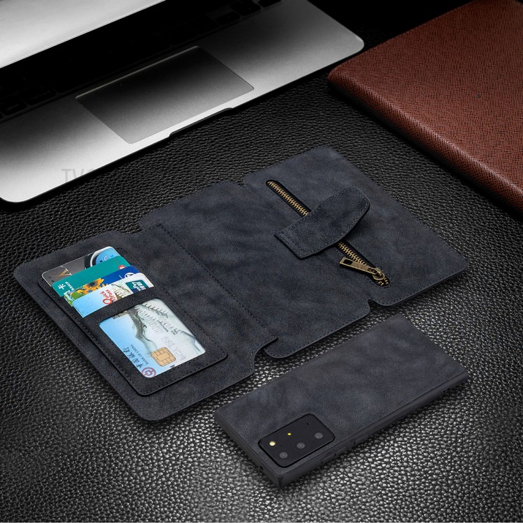 Detachable Matte Finish Leather Wallet Phone Cover with Zippered Pocket for Samsung Galaxy Note20 Ultra 5G / Galaxy Note20 Ultra - Black-10