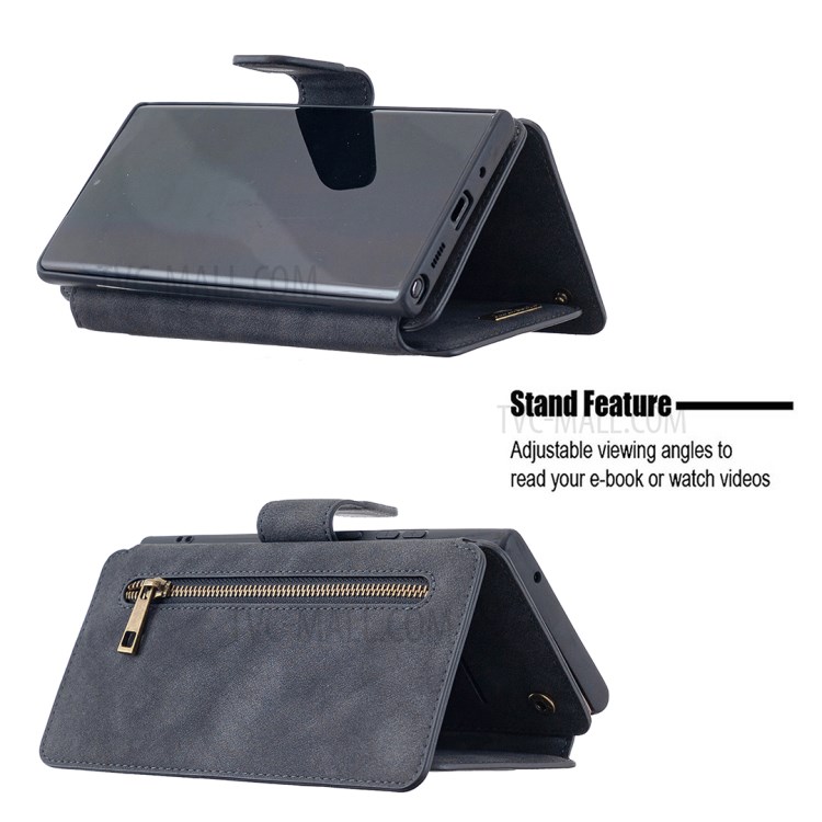 Detachable Matte Finish Leather Wallet Phone Cover with Zippered Pocket for Samsung Galaxy Note20 Ultra 5G / Galaxy Note20 Ultra - Black-5