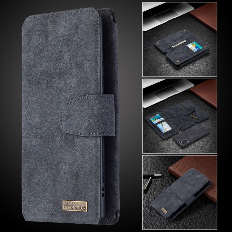 BF07 Detachable Matte Finish Leather Wallet Phone Cover with Zippered Pocket for Samsung Galaxy Note 20 5G / Galaxy Note 20 - Black-12