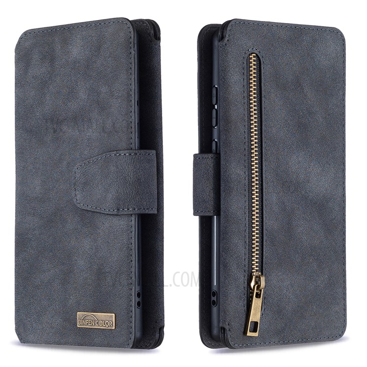 BF07 Detachable Matte Finish Leather Wallet Phone Cover with Zippered Pocket for Samsung Galaxy Note 20 5G / Galaxy Note 20 - Black-4