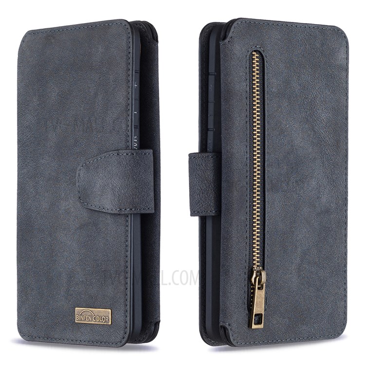 BF07 Detachable Matte Finish Leather Wallet Phone Cover with Zippered Pocket for Samsung Galaxy S20 Plus - Black-4