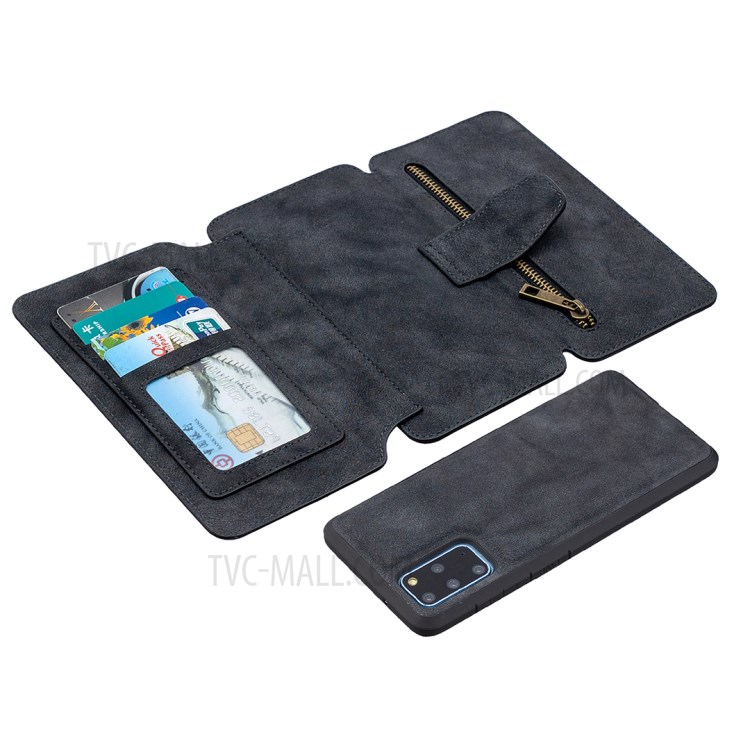 BF07 Detachable Matte Finish Leather Wallet Phone Cover with Zippered Pocket for Samsung Galaxy S20 Plus - Black-6