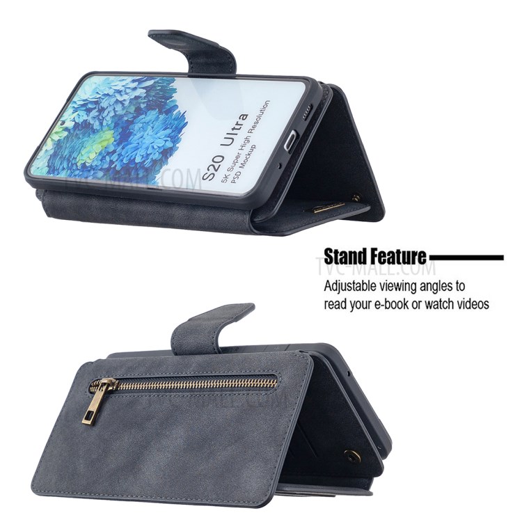 BF07 Detachable Matte Finish Leather Wallet Phone Cover with Zippered Pocket for Samsung Galaxy S20 Ultra - Black-5