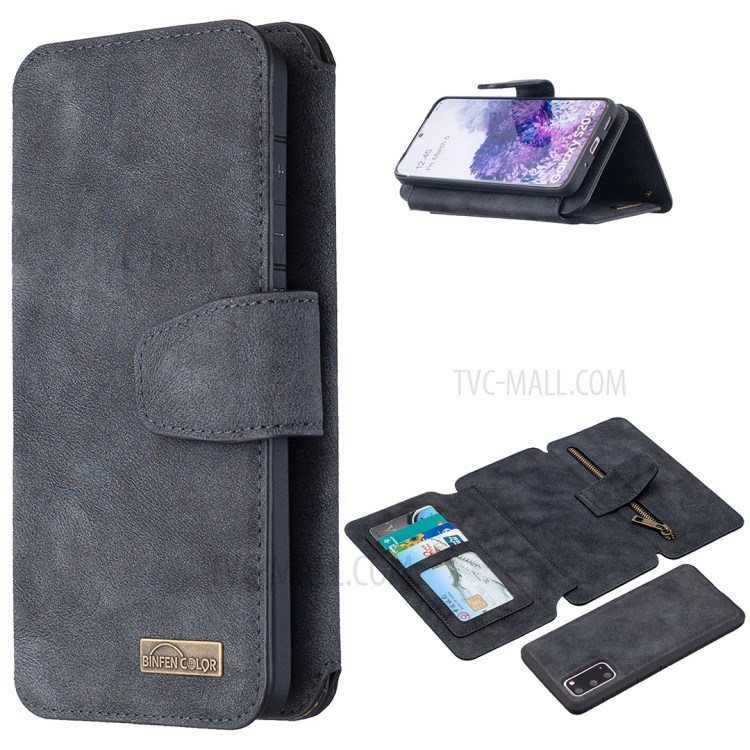 Detachable Matte Finish Leather Wallet Phone Cover with Zippered Pocket for Samsung Galaxy S20 - Black-1