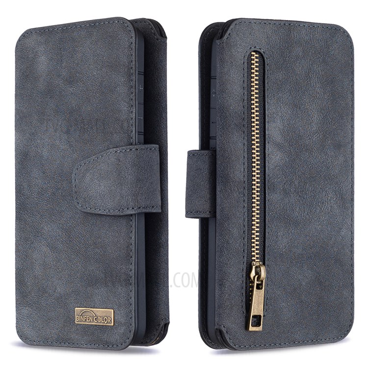 Acabamento Fosco Tampa Do Telefone Carteira De Couro Destacável Com Bolso Com Zíper Para Samsung Galaxy S20 - Preto-4