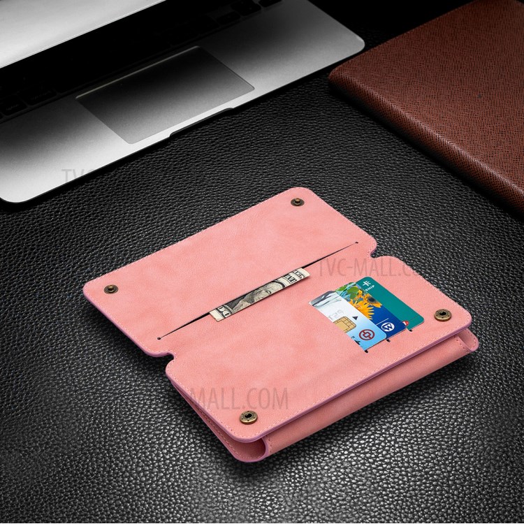 Detachable Matte Finish Leather Wallet Phone Cover with Zippered Pocket for Samsung Galaxy S20 - Pink-11