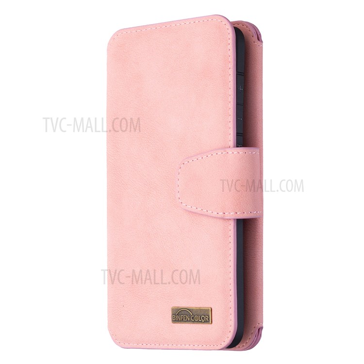 Detachable Matte Finish Leather Wallet Phone Cover with Zippered Pocket for Samsung Galaxy S20 - Pink-2