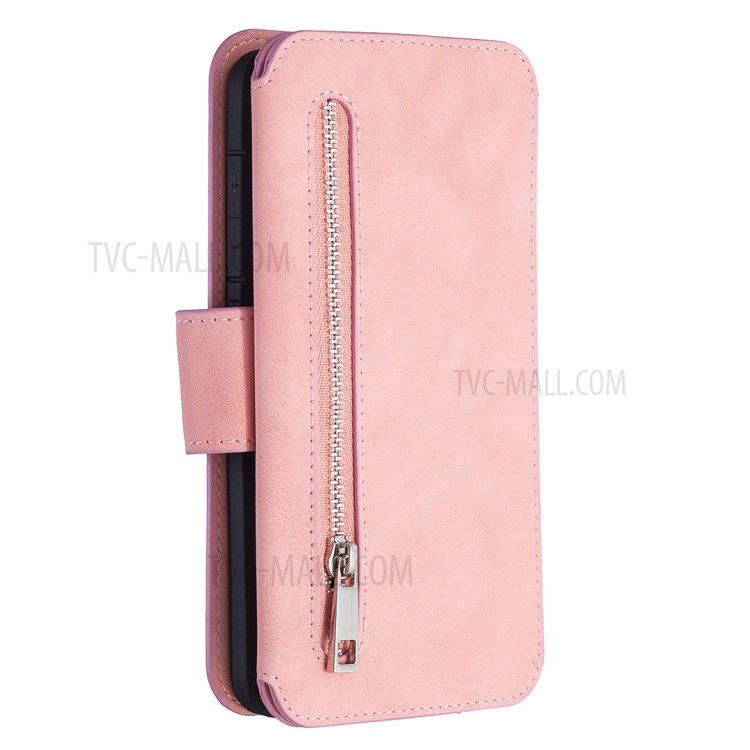 Detachable Matte Finish Leather Wallet Phone Cover with Zippered Pocket for Samsung Galaxy S20 - Pink-3
