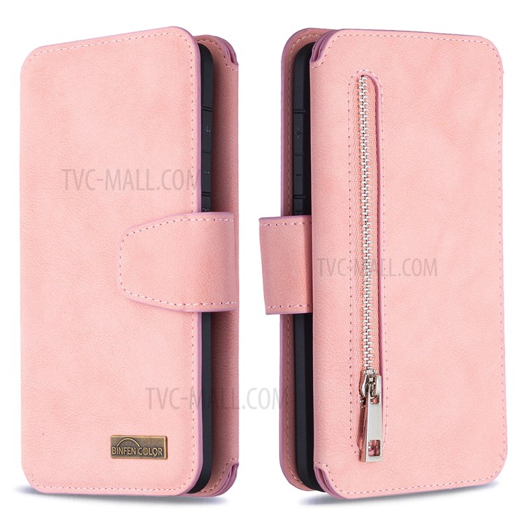 Detachable Matte Finish Leather Wallet Phone Cover with Zippered Pocket for Samsung Galaxy S20 - Pink-4