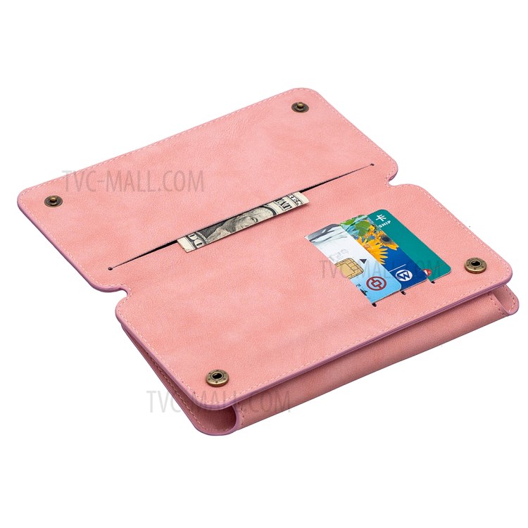Detachable Matte Finish Leather Wallet Phone Cover with Zippered Pocket for Samsung Galaxy S20 - Pink-7