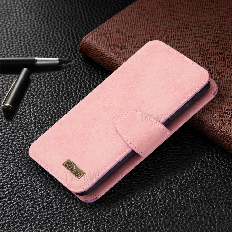 Detachable Matte Finish Leather Wallet Phone Cover with Zippered Pocket for Samsung Galaxy S20 - Pink-8