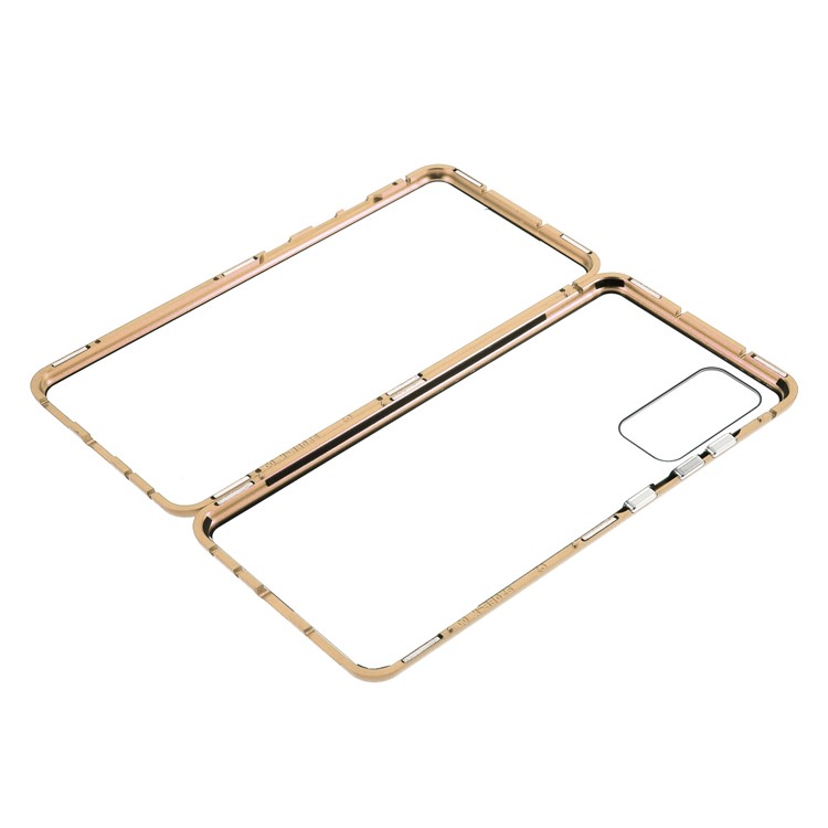 Couverture Pour Samsung Galaxy S20 Fe / S20 Fan Edition / S20 Fe 5G / S20 Edition De Ventilateur 5G Métal Détachable + Boîtier En Verre Trempé À Deux Côtés (aucune Empreinte Digitale Déverrouillée) - Or-1