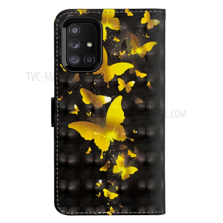 Light Spot Decor Pattern Printing Wallet Stand Leather Phone Casing with Strap for Samsung Galaxy M51 - Gold Butterflies-3