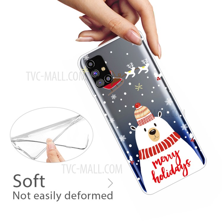 Christmas Theme Painting TPU Cell Phone Case for Samsung Galaxy M51 - Polar Bear with Scarf-3