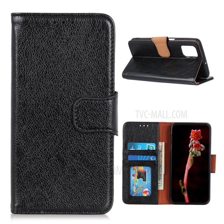 Nappa Texture Split Leather Phone Shell with Wallet for Samsung Galaxy M51 Side Fingerprint Version - Black-1