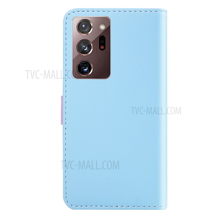 Three-color Splicing Leather Wallet Stand Cover Shell for Samsung Galaxy Note20 Ultra - Blue/Purple/Grey-3