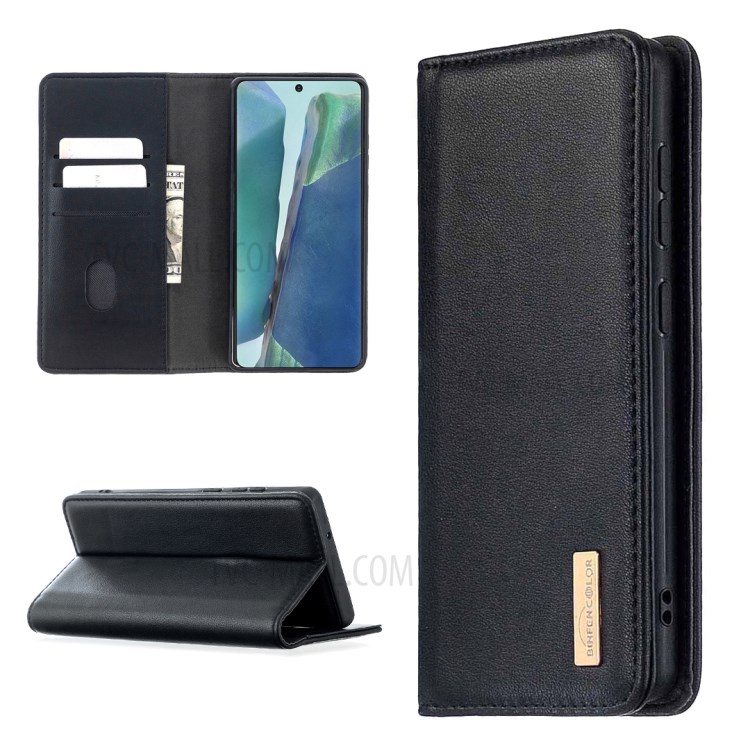 2 in 1 Genuine Leather Wallet Phone Protective Case for Samsung Galaxy Note 20/Note 20 5g - Black-1