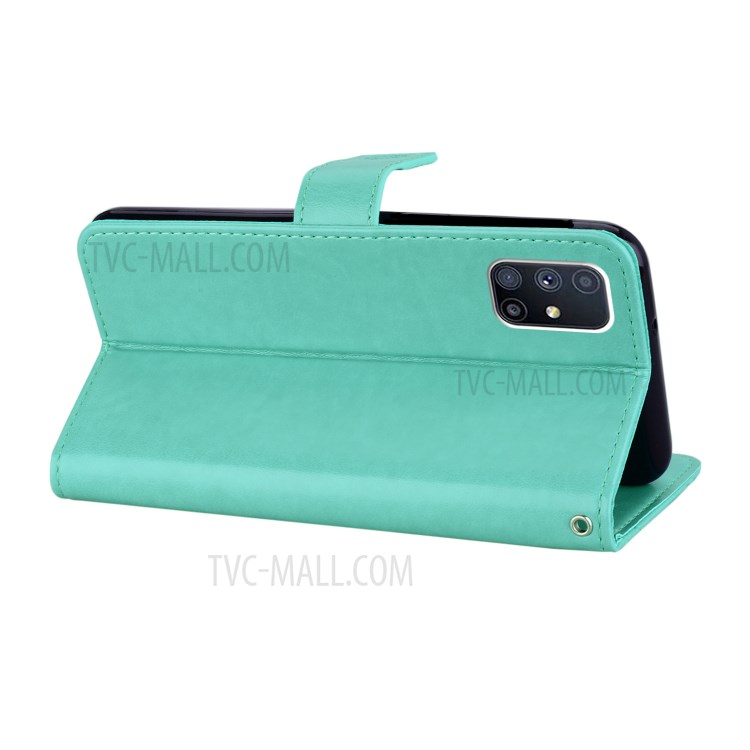 Imprint Owl Flower Leather Wallet Stand Phone Case for Samsung Galaxy M51 - Cyan-5