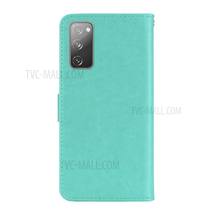 Owl Flower Imprint Leather Cover Mobile Shell for Samsung Galaxy S20 FE/S20 Fan Edition / S20 FE 5G/S20 Fan Edition 5G / S20 Lite - Cyan-4