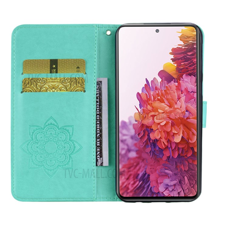 Owl Flower Imprint Leather Cover Mobile Shell for Samsung Galaxy S20 FE/S20 Fan Edition / S20 FE 5G/S20 Fan Edition 5G / S20 Lite - Cyan-7