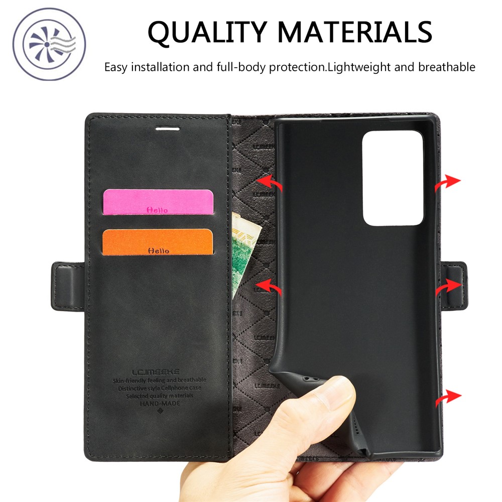 LC.IMEEKE LC Strong Magnetic Series Leather Wallet Phone Protective Shell for Samsung Galaxy Note20 Ultra/Note20 Ultra 5G - Black-12