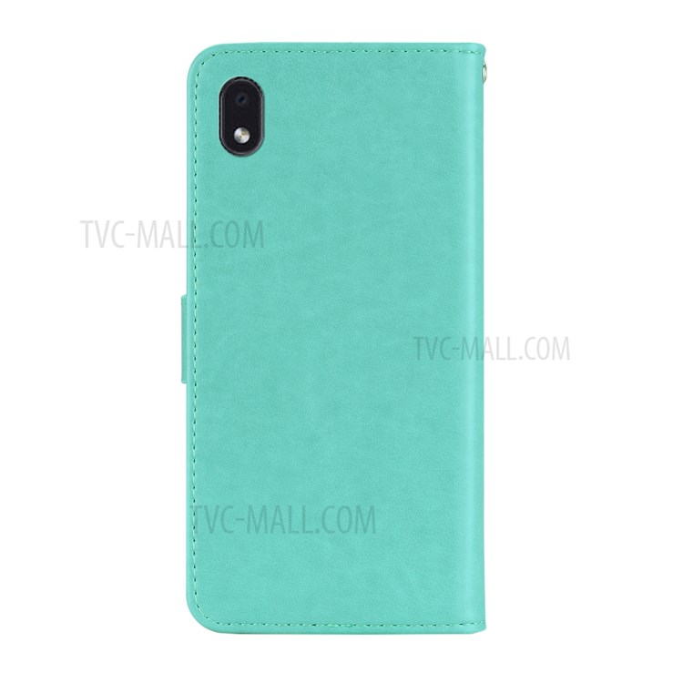 Imprint Owl Flower Leather Wallet Stand Shell for Samsung Galaxy A01 Core - Cyan-4