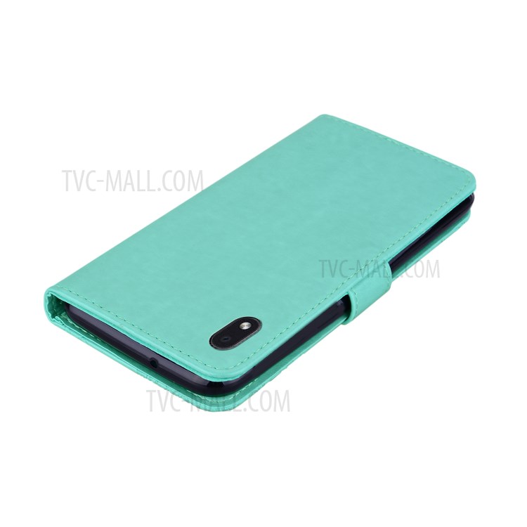 Imprint Owl Flower Leather Wallet Stand Shell for Samsung Galaxy A01 Core - Cyan-5