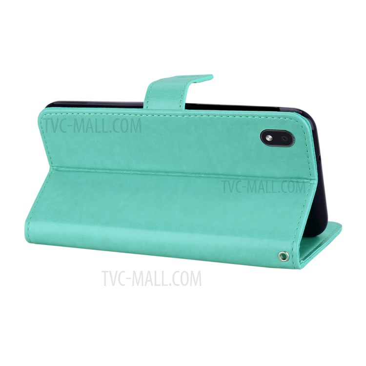 Imprint Owl Flower Leather Wallet Stand Shell for Samsung Galaxy A01 Core - Cyan-6